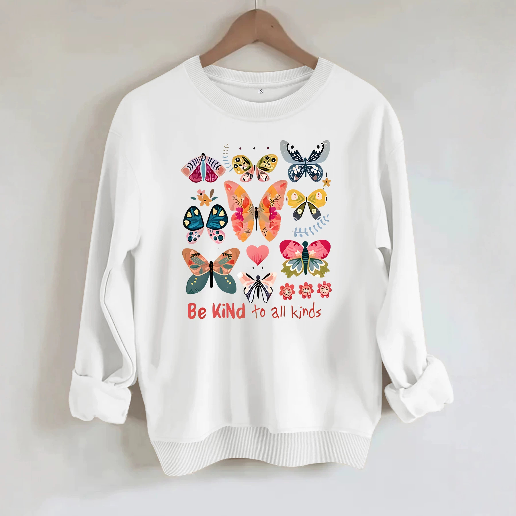 Butterfly and Goodwill Text Printed Round Neck Hoodie for Women — image 3