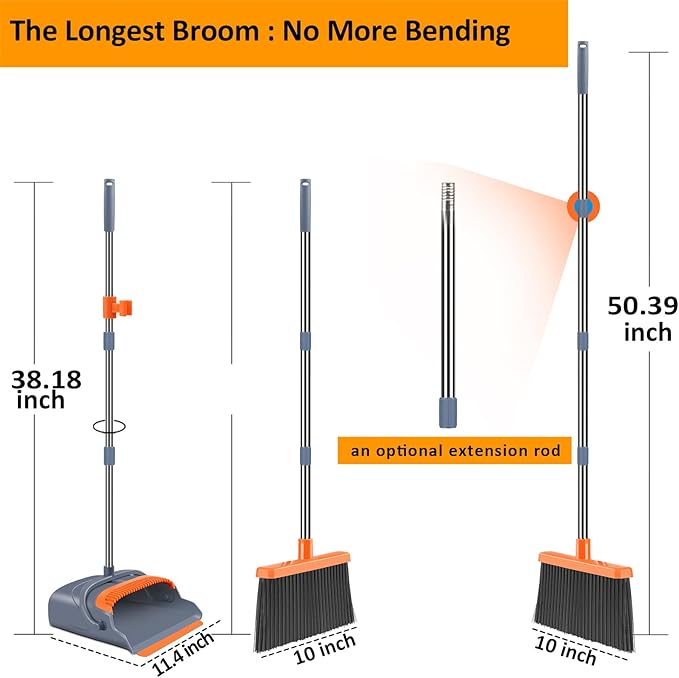 Self-Cleaning Broom And Dustpan Set With Teeth, Stand Up Sweeper For Indoor And Outdoor Floors, Pet Hair And Home Cleaning — image 3