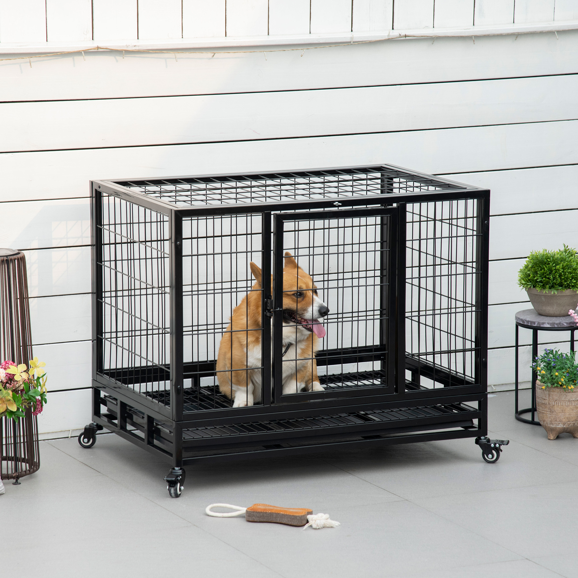 Jaula para Perro de 36" Ultra Resistente con Bandeja Extraíble, Ruedas con Freno y Doble Puerta, para Perros Medianos y Grandes, Negro — imagen 1