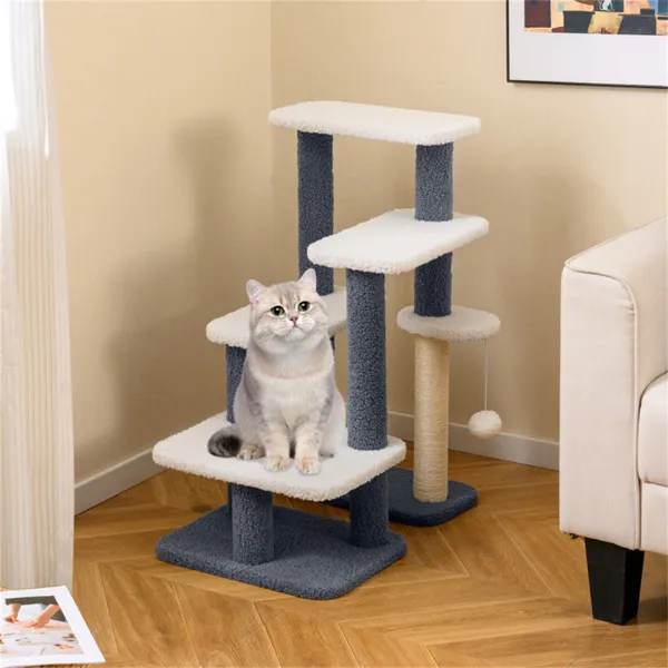 Escaleras y Rascador Árbol para Gatos 2 en 1 con Poste de Sisal, Escalones de 4 Niveles para Mascotas para Gatos Mayores y Perros de Patas Cortas — imagen 4