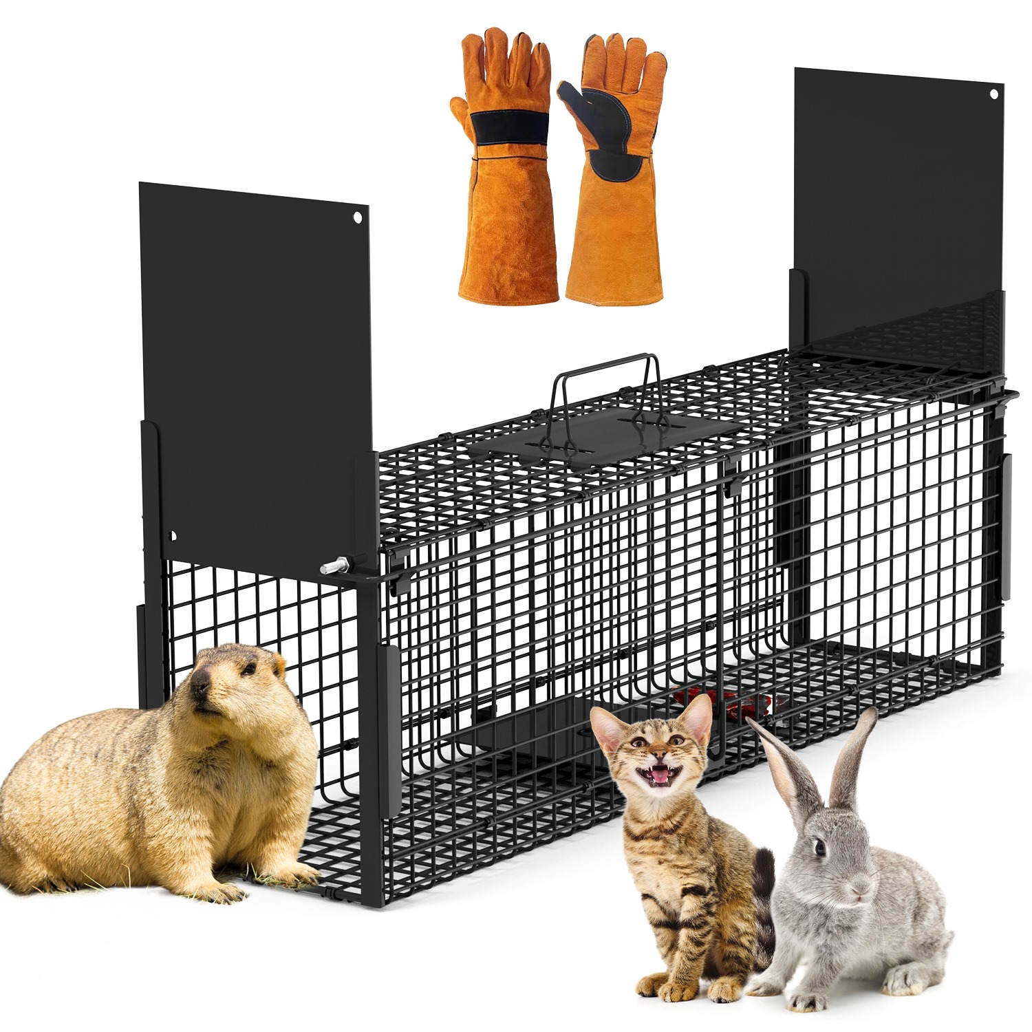 Live Animal Cage Trap For Animals Humane Galvanized Iron Trap Cage For Raccoons Armadillos Foxes Opossums Muskrats Beavers 26in 32in 40in Size Options — image 5