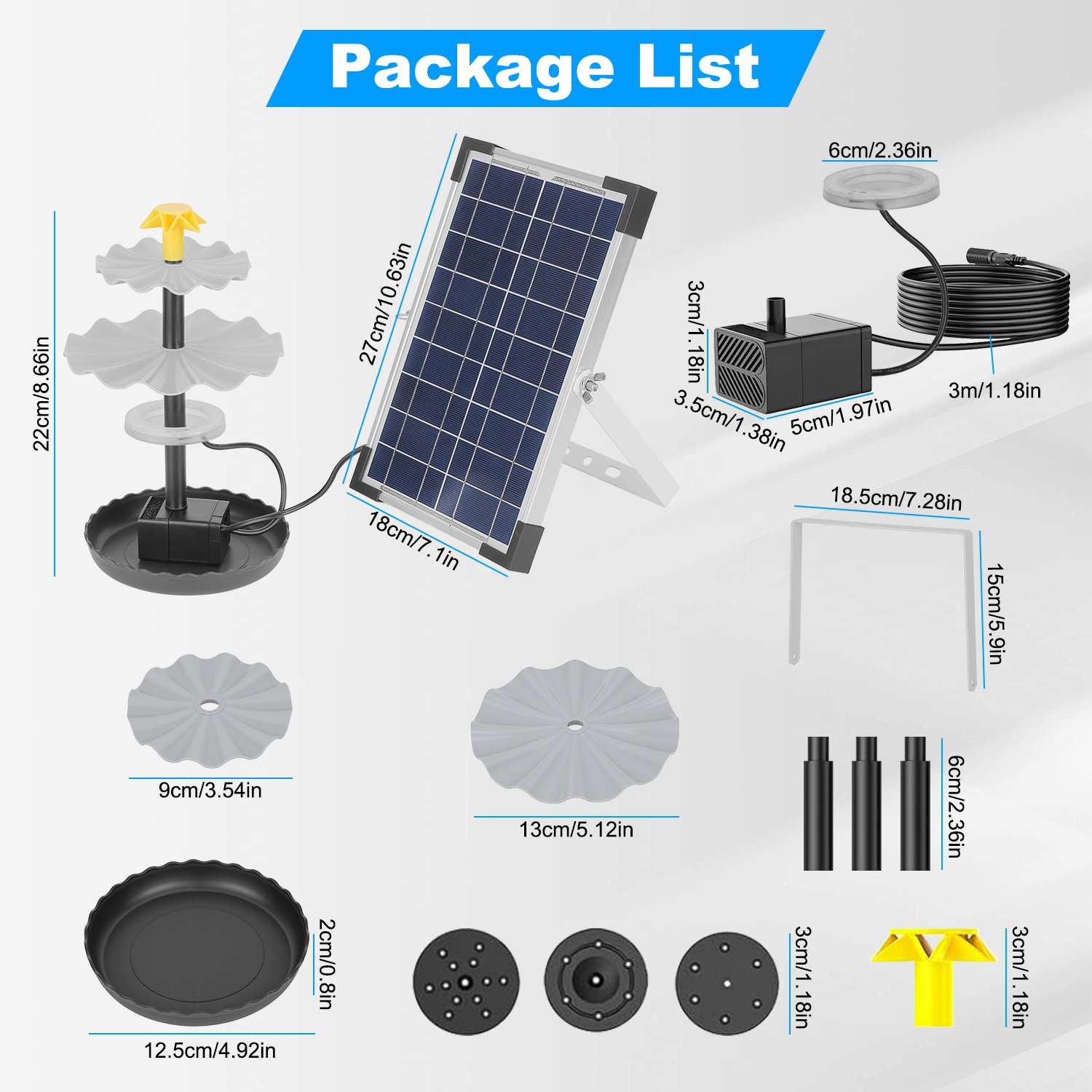 3Tier Solar Bird Bath Fountain Solar Powered Water Fountain Waterfall Feature With Colorful Light 3 Nozzles 6W Solar Panel For Bird Bath Patio Yard Pond Garden — image 5