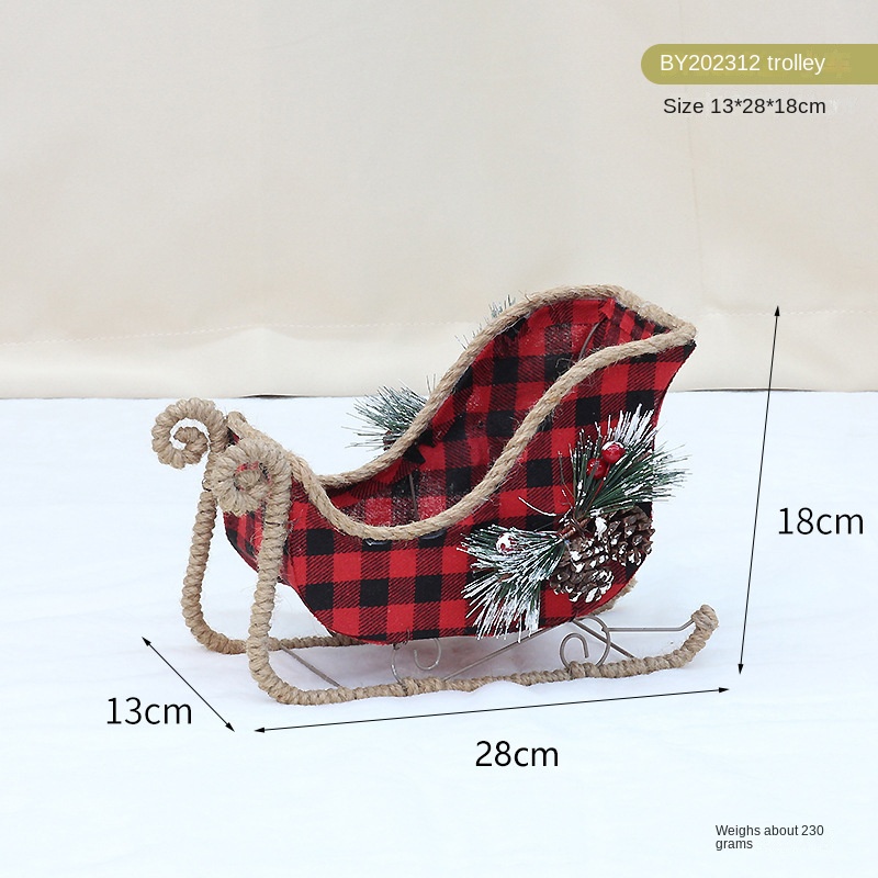 Christmas Decorative Iron Art Christmas Tree Branches Red and Black Plaid Fabric Decoration Reindeer Pulling Carriage Ornament — image 7