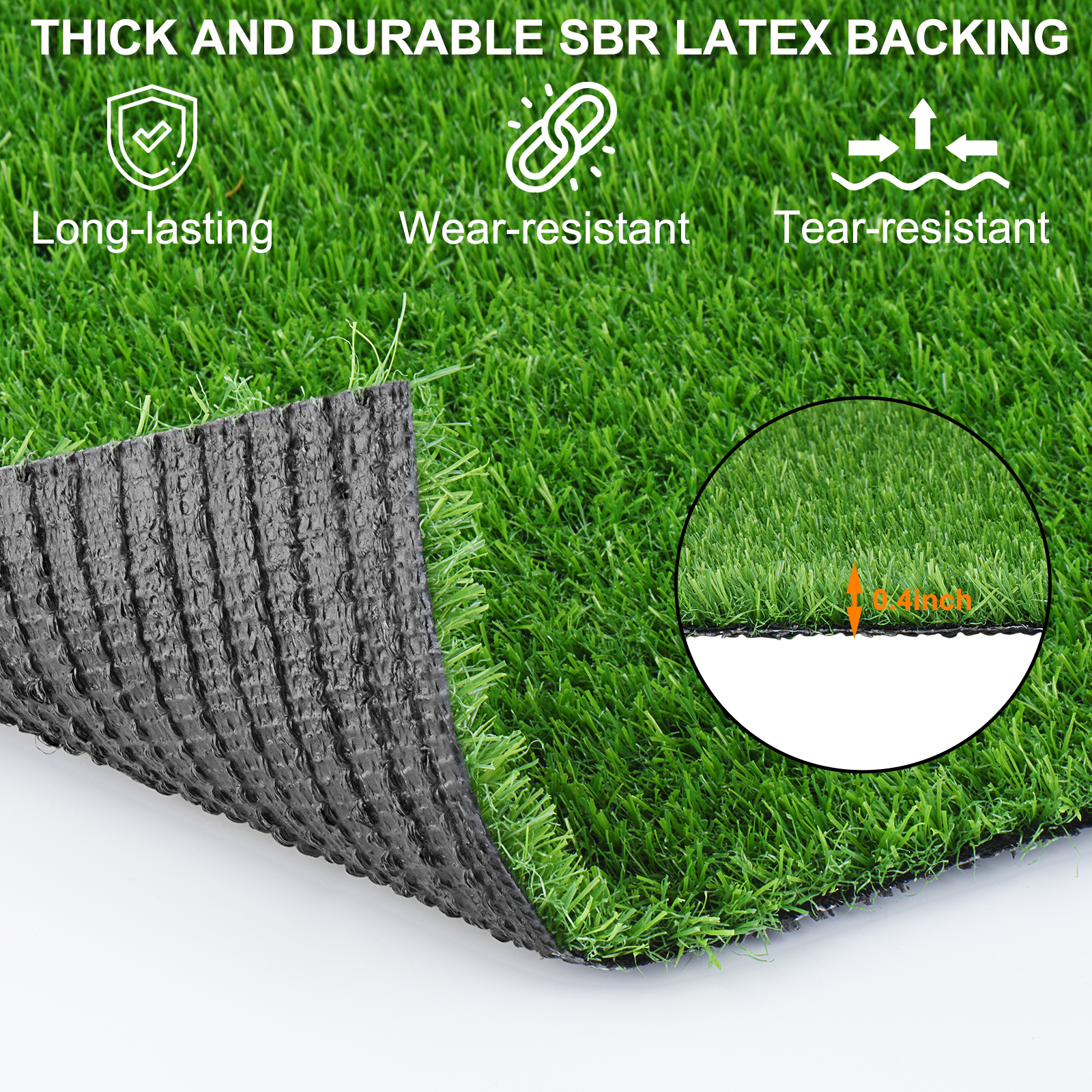 5FTX10FT Outdoor Artificial Grass Runner Rug, Thick Realistic Fake Grass Roll Decor Patio Balcony Garden Lawn, Dog Pets Turf Drain Mat, 0.78 Pile Height — imagen 5
