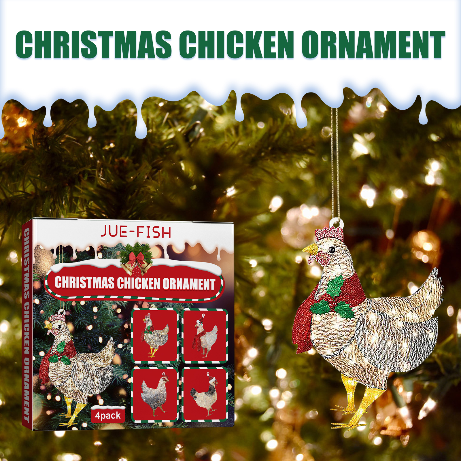 Jue-Fish Christmas Scarf Chicken Pendant Set, Decorated Chicken Pendant For Home Holiday Party Christmas Tree Atmosphere — image 7
