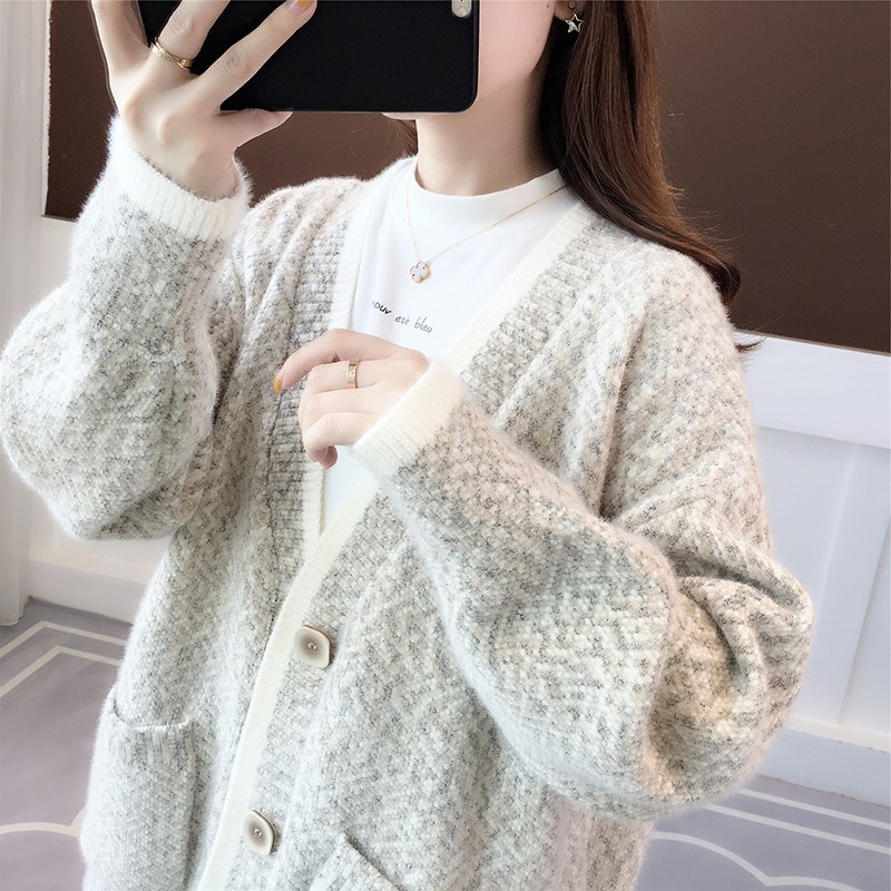 Fall New Women's Knit Cardigan Sweater Loose Outerwear Water Rabbit Fur Top Coat — image 14