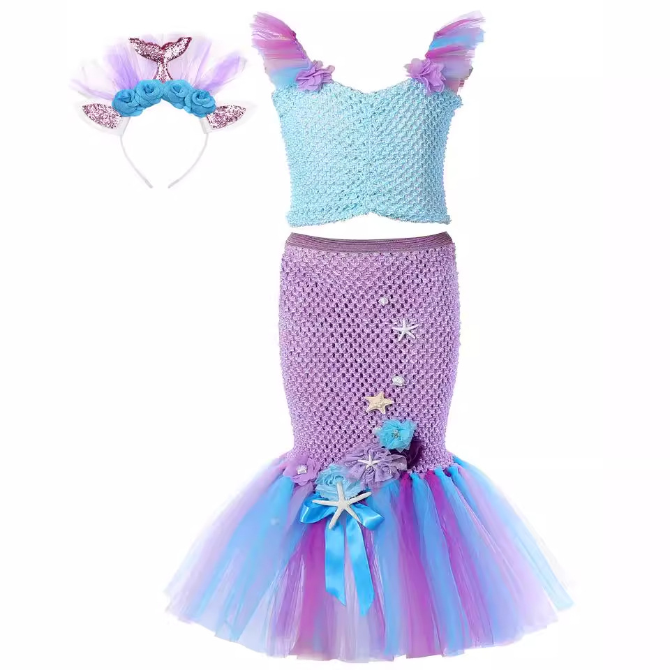 Cosplay Mermaid Sequin Tail Dress Set for Girls, Mermaid Gown Costume, Performance Dress — image 2