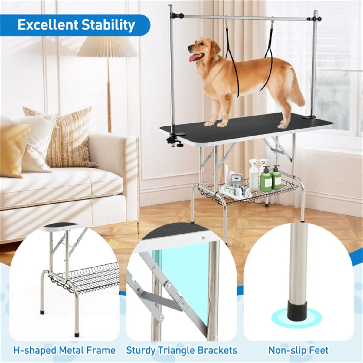 Foldable Pet Grooming Table with Adjustable H-shaped Arms, 330 LBS Capacity for Small-Large Dogs — image 3