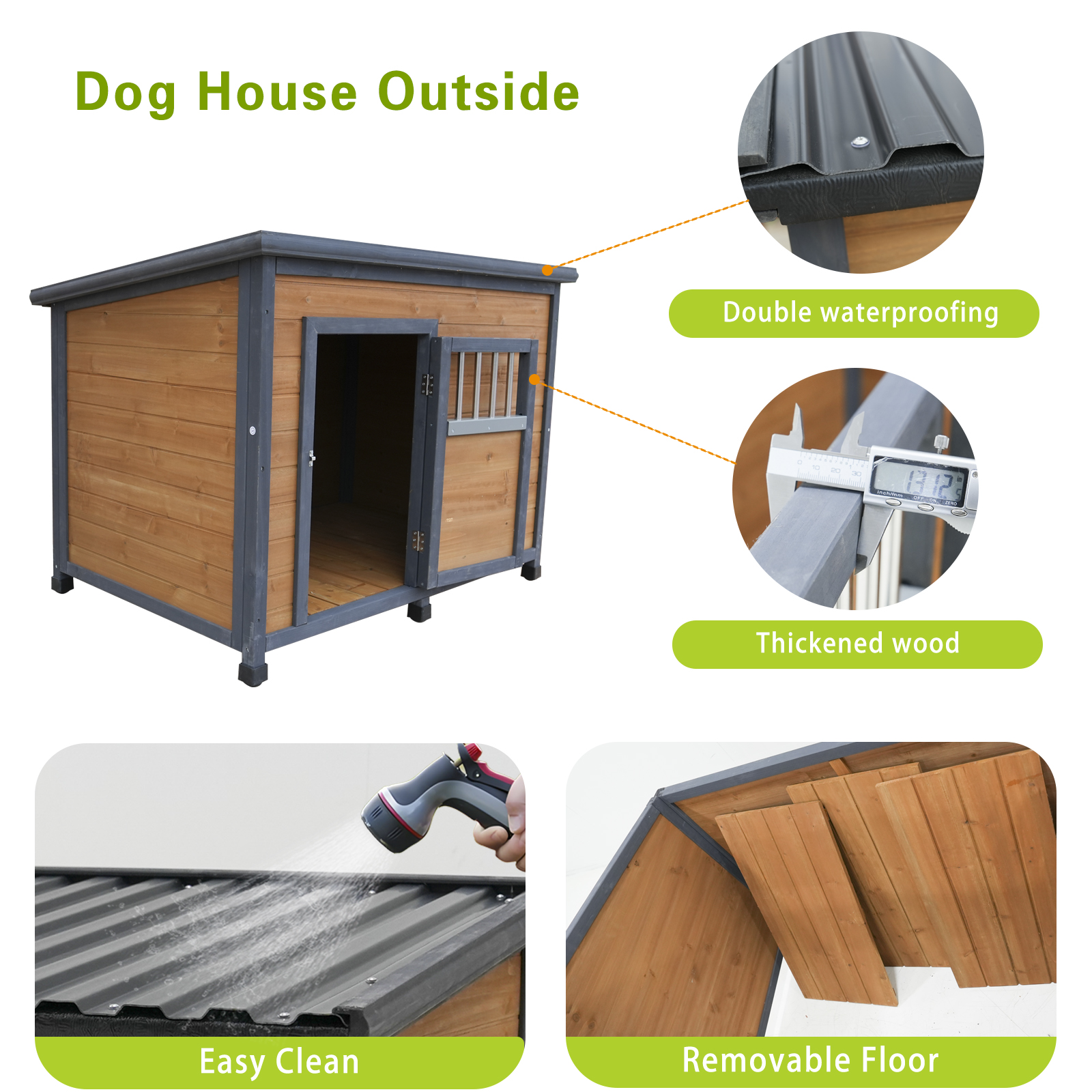 Casa de perro grande en madera sólida, techo impermeable PVC, puertas de madera respirables — imagen 10
