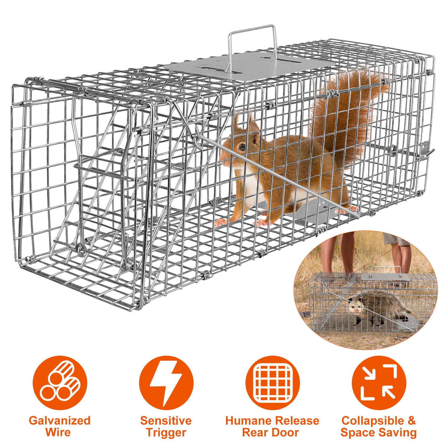 Humane Cat Trap Cage Catch Release Live Animal Rodent Cage Collapsible Galvanized Wire For Small Raccoons Beavers Groundhogs Foxes Armadillos — image 1
