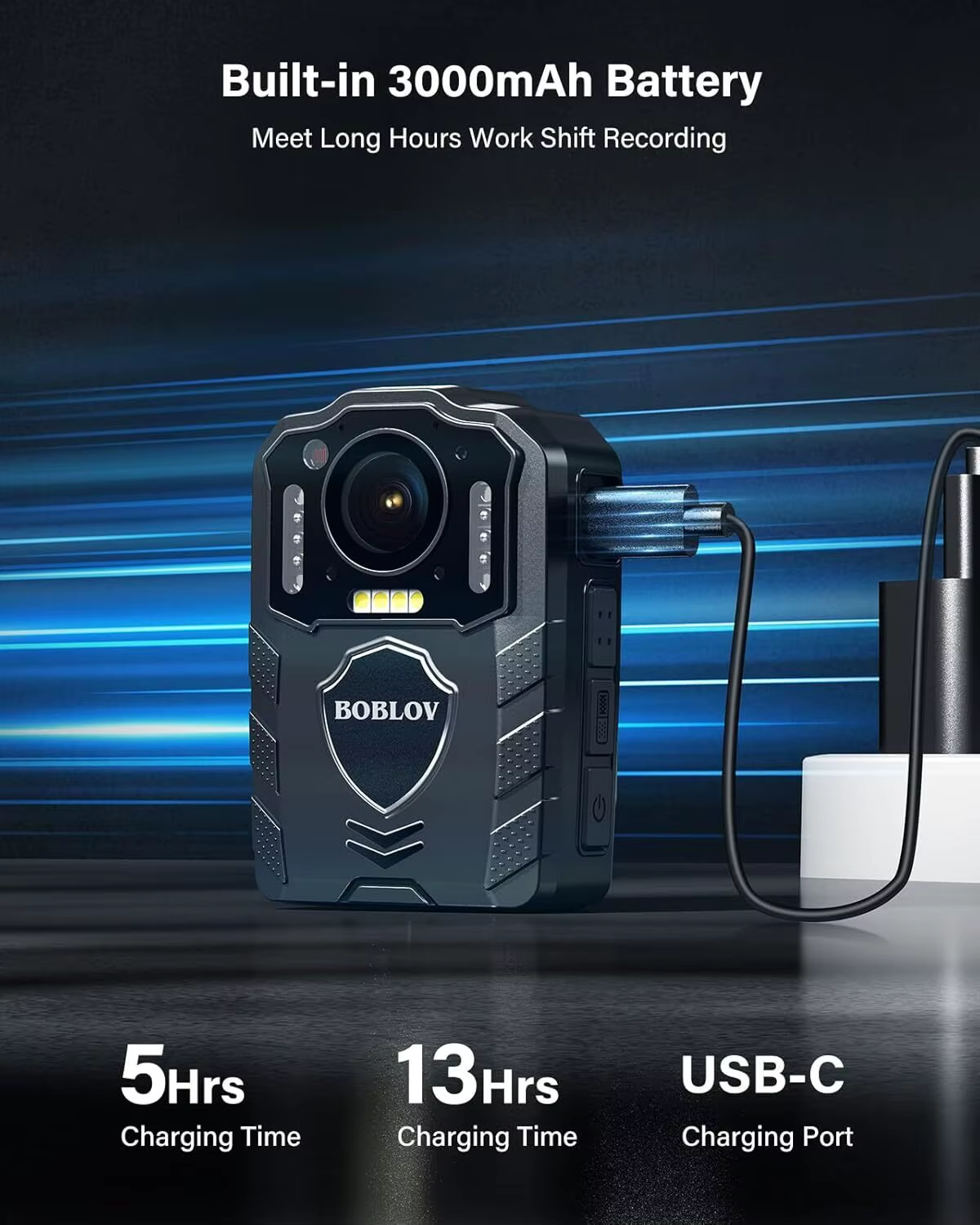 BOBLOV KJ25 1080P Body Camera 10-13H Battery Night Vision Body Cam 3000mAh Battery Built In Light For Hiking Delivery Law Enforcement And Pet Walking — imagen 4