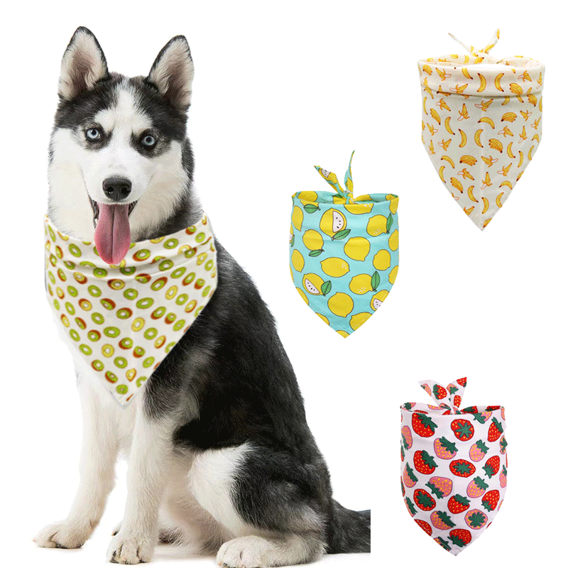 Toalla de Pelo Canino Estilo Fruta para Perros de Verano, Triángulo de Algodón Puro — imagen 1