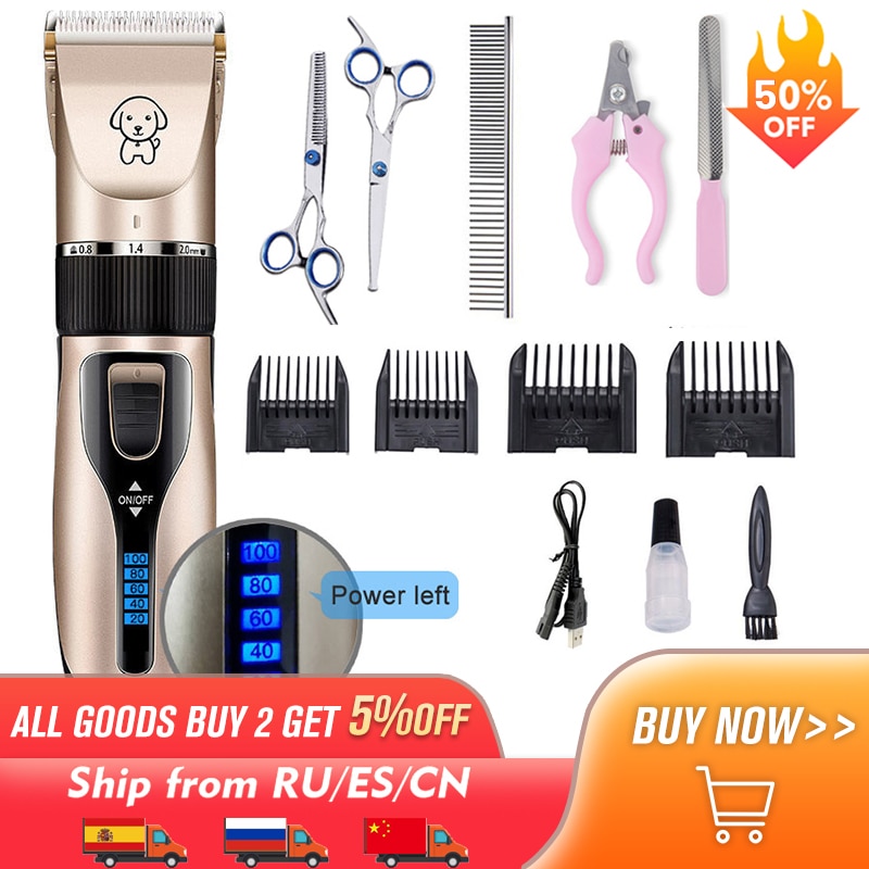 Pet Cat Dog clippers professional Dogs grooming clipper groomer kit USB Rechargeable Low-noise Pets Hair Trimmer Display battery — image 6