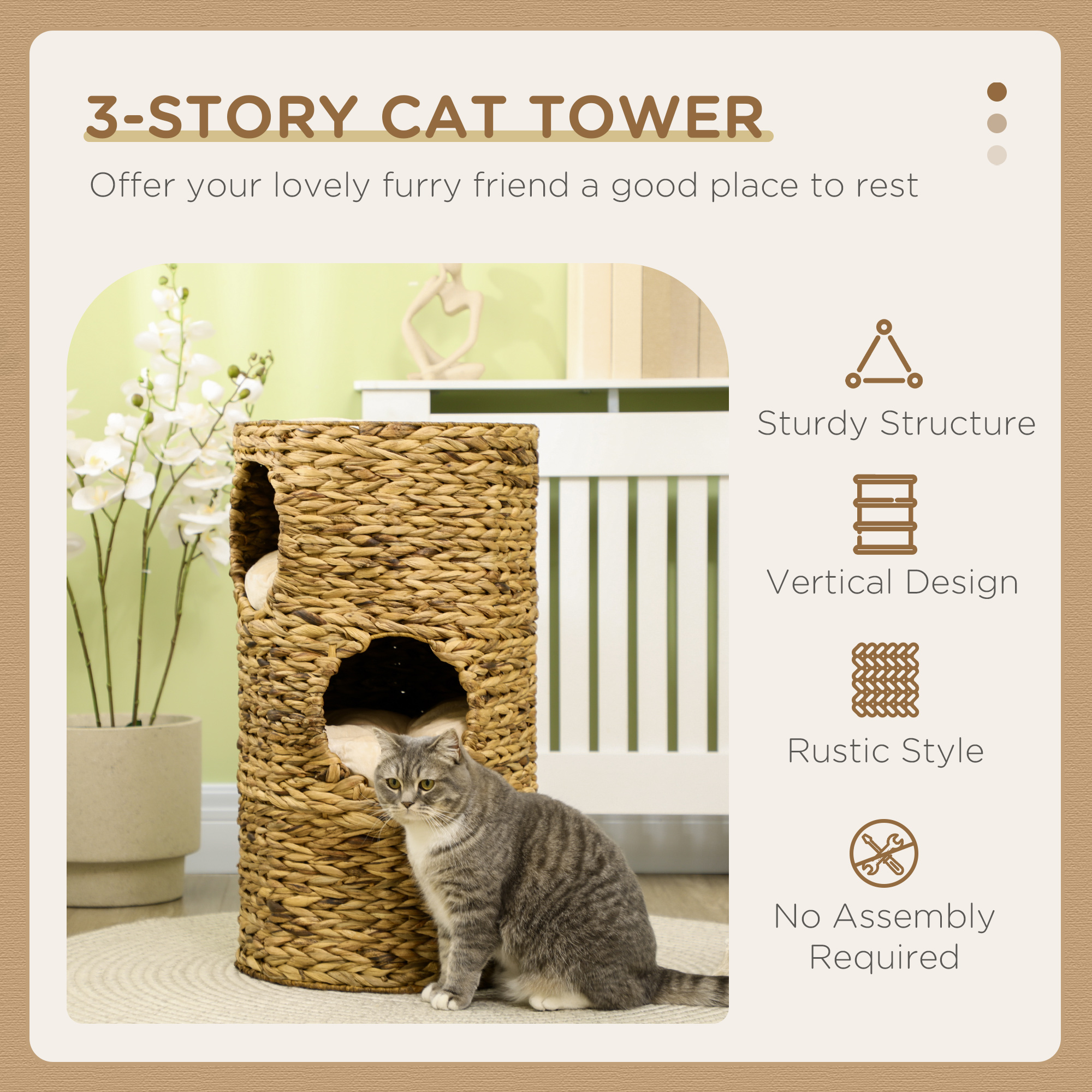 Torre para Gatos de 3 Niveles con Escondites, Colina para Felinos en Interiores — imagen 8