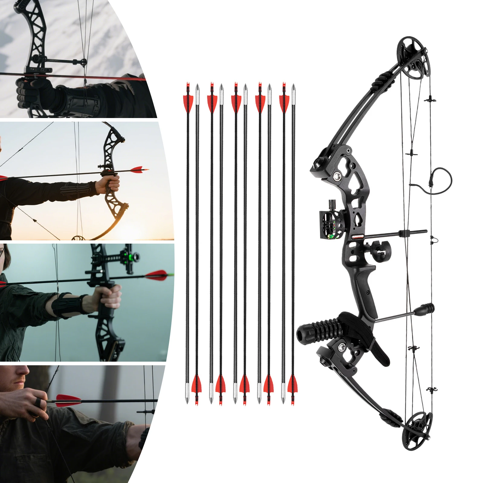 Kit de Arco Compuesto para Mano Derecha con 12 Flechas Equipo de Tiro con Cuerda para Adultos y Principiantes, Peso 30-55lbs — imagen 1