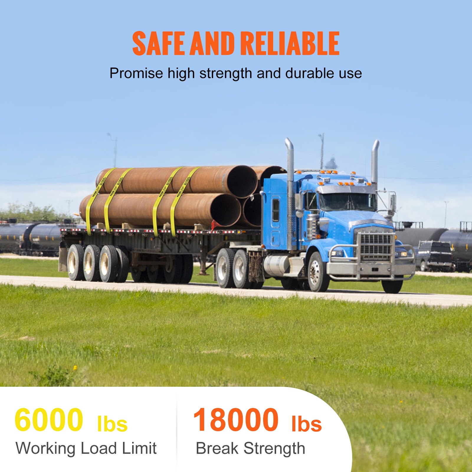 Winch Straps, 4'X 30', 6000 Lbs Load Capacity, 18000 Lbs Break Strength, Truck Straps With Flat Hook, Flatbed Tie Downs Cargo Control For Trailers, Farms, Rescues, Tree Saver, Yellow, 4 Pack — image 3