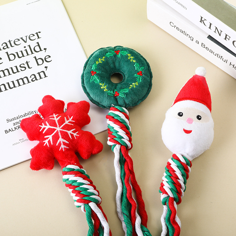 Christmas Cotton Rope Pet Plush Toy Teeth Grinding Durable Cartoon Self Hi Dog Toy Cat Supplies — image 2