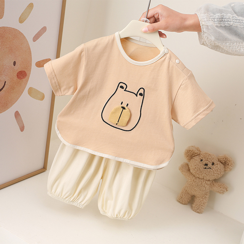 Cute Bear Print Short Sleeve T-Shirt Set for Toddler Boys, Printed Two-Piece — image 4
