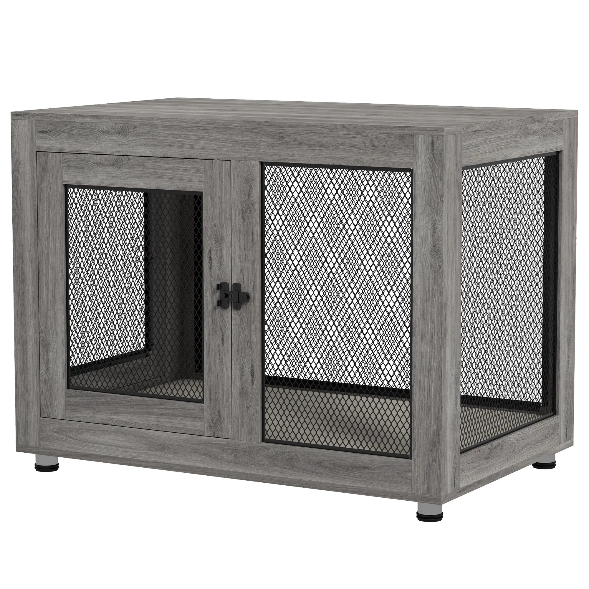 Pet Crate End Table with Water-resistant Cushion or Large Medium Dogs, Grey — image 1
