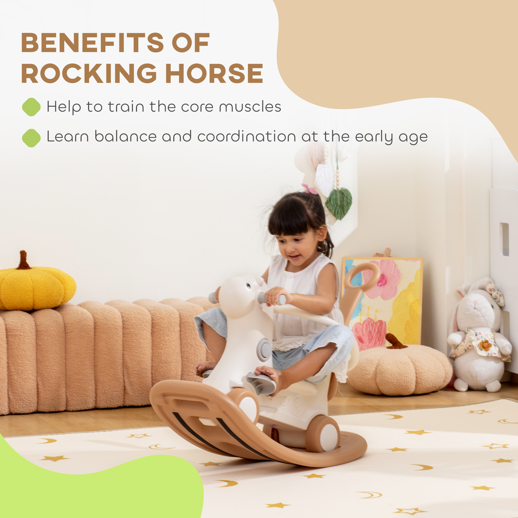 Rocking Horse for Toddlers 1-3 Years, 4-in-1 Baby Rocking Horse with Detachable Balance Board and Push Handle, Brown — image 2