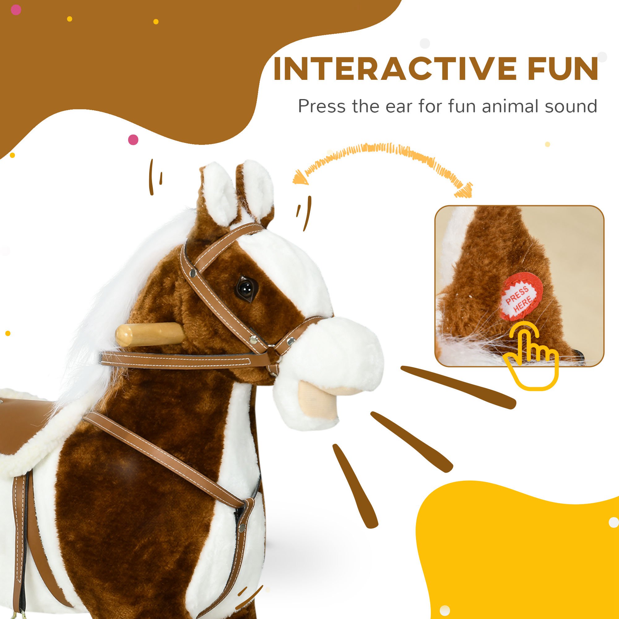 Caballo de Madera con Sonido, Poni de Roca con Silla y Casco, Regalo para Niños de 3 a 8 Años, Marrón — imagen 2