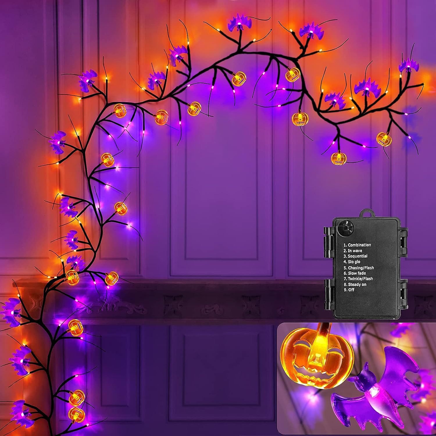 Outdoor Waterproof LED Halloween Decorative Light Rattan Spider Bat Tree Branch Light Party Atmosphere Ghost Festival Chopsticks — image 1