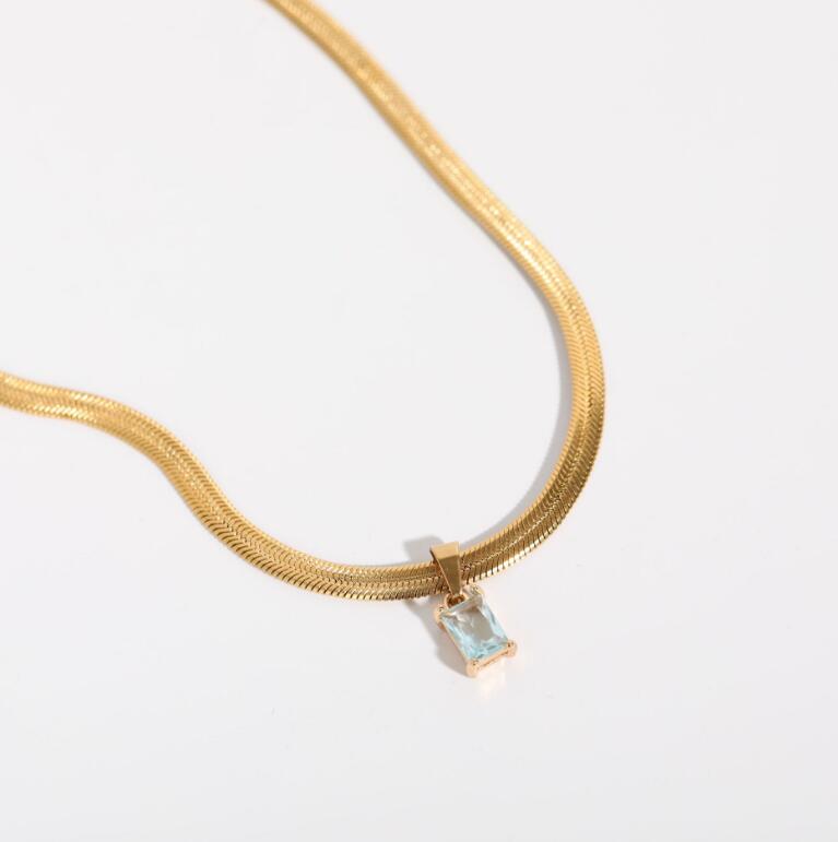 Trendy Stainless Steel Crystal Zircon Pendant Necklace Blade Snake Chain Necklace — image 5