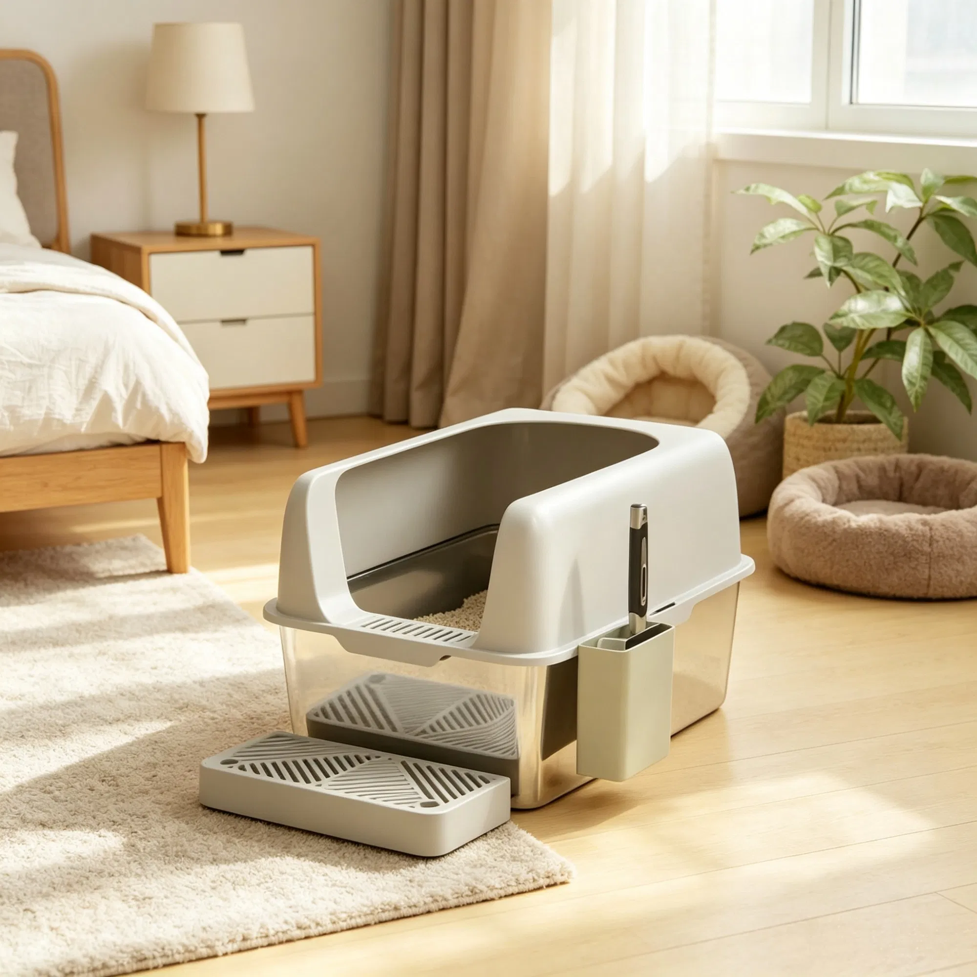 Light Gray 2 Pack High Sided Stainless Steel Litter Box Anti-Urine Leakage for Multi-Cat Households — image 5