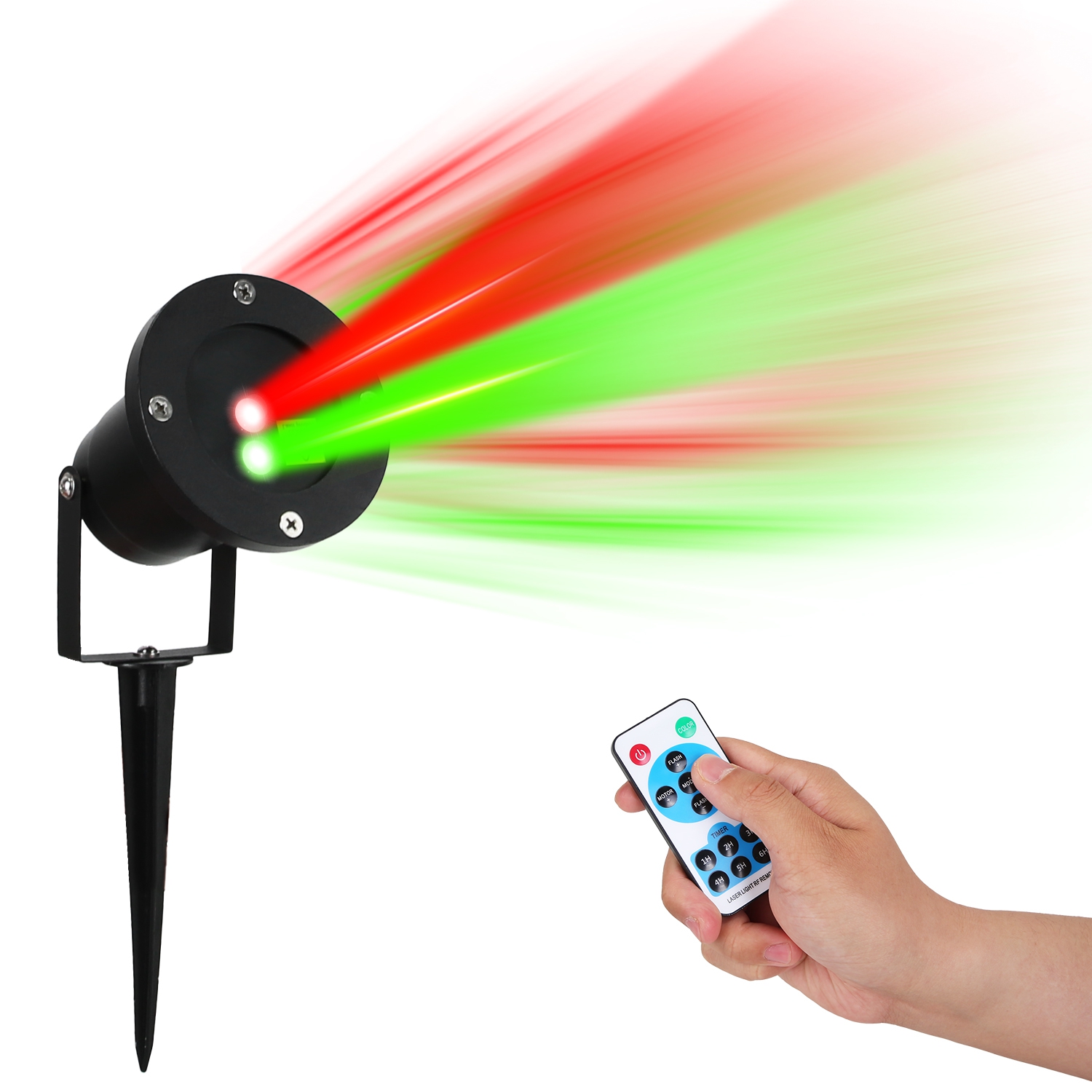 Proyector de Láser Exterior con Proyección Roja y Verde, 3 Modos, 12 Velocidades, 6Hrs Cronómetro IP44 Resistentes a Agua, Fuego de Luciérnaga para Navidad, Halloween, Festividades — imagen 4
