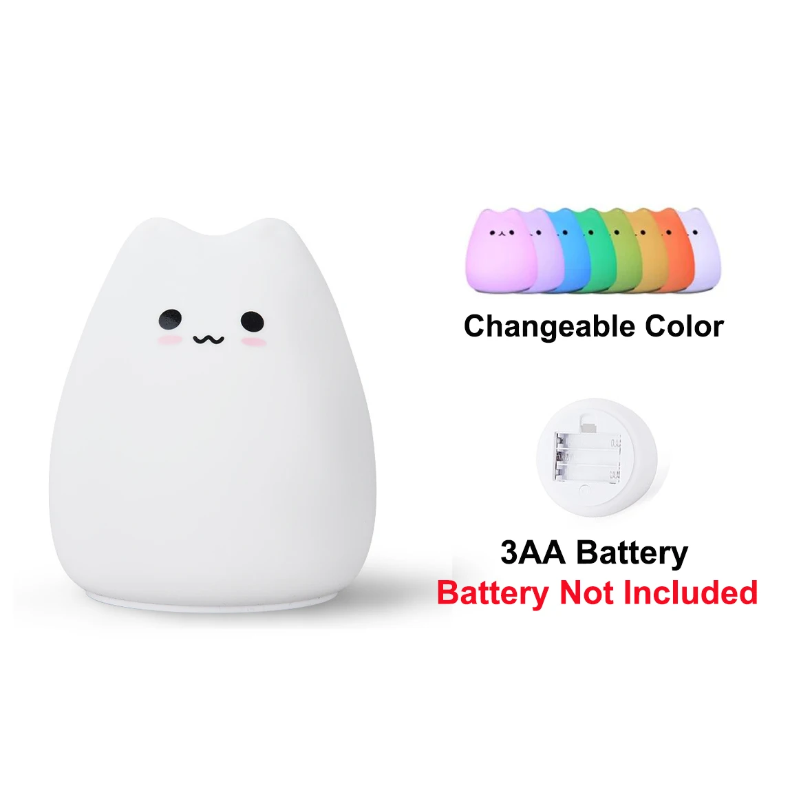 Touch Night Light Colorful Cat Silicone Animal Light Led Cartoon Lamp Bedroom Decoration Lights Bedside Lighting — image 7