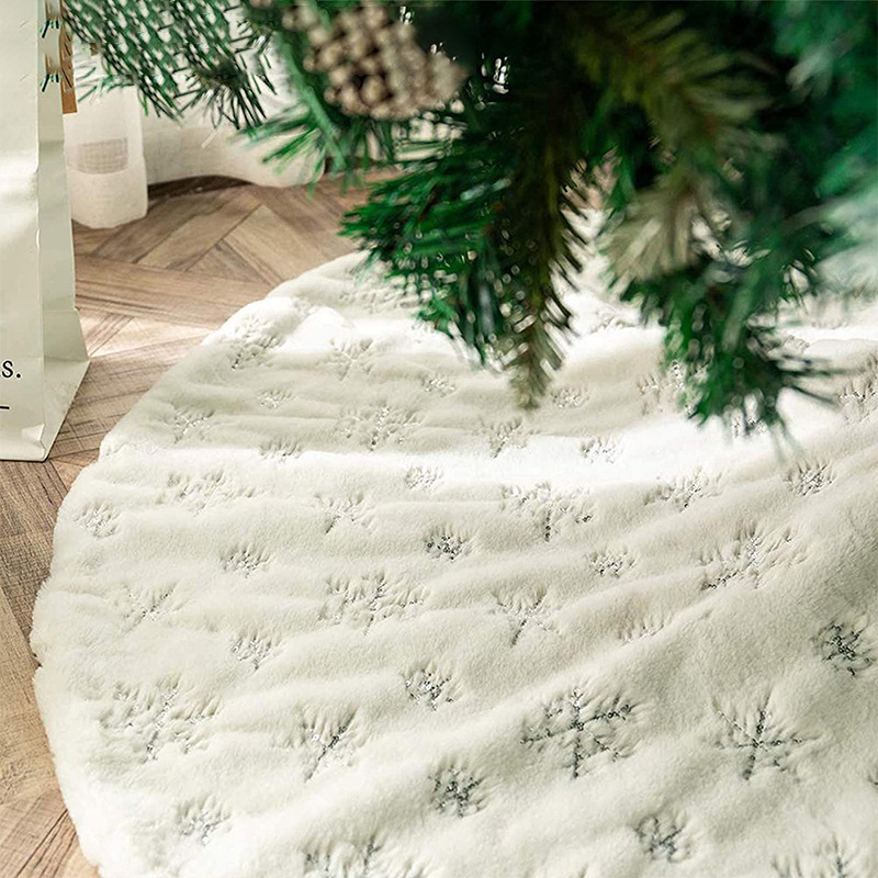 Christmas Decoration Supplies Pure White Falling Water Rabbit Fluffy Snowflake Christmas Tree Skirt Long Hair Section Tree Skirt — image 1