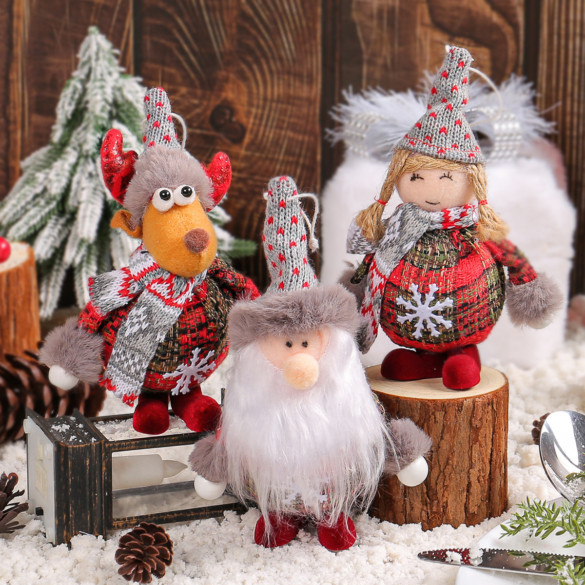 Muñeca de alce de Santa Claus, decoración de pie para festivales, árbol de Navidad, muñeca de niña enano, pequeño colgante — imagen 8