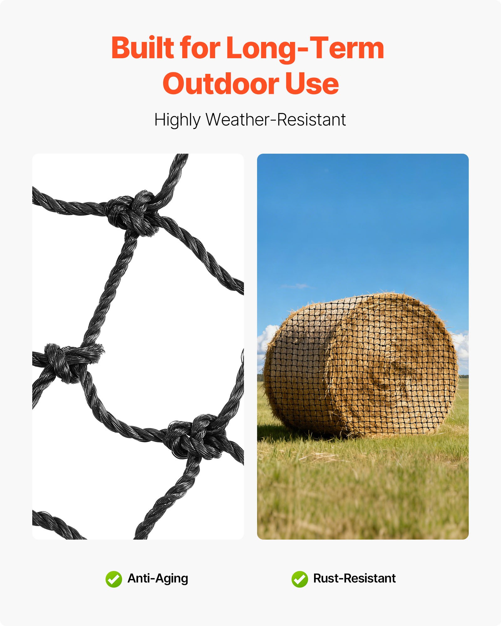 Round Bale Hay Net, 4.92 X 4.92 X 4.92 Ft, 1.75 Inch Holes, PE Material, Reinforced Knotted Design, With Zip Ties, Needle Shuttle, And Repair Twine, Slow Feeder Round Bale Net For Horses — imagen 3