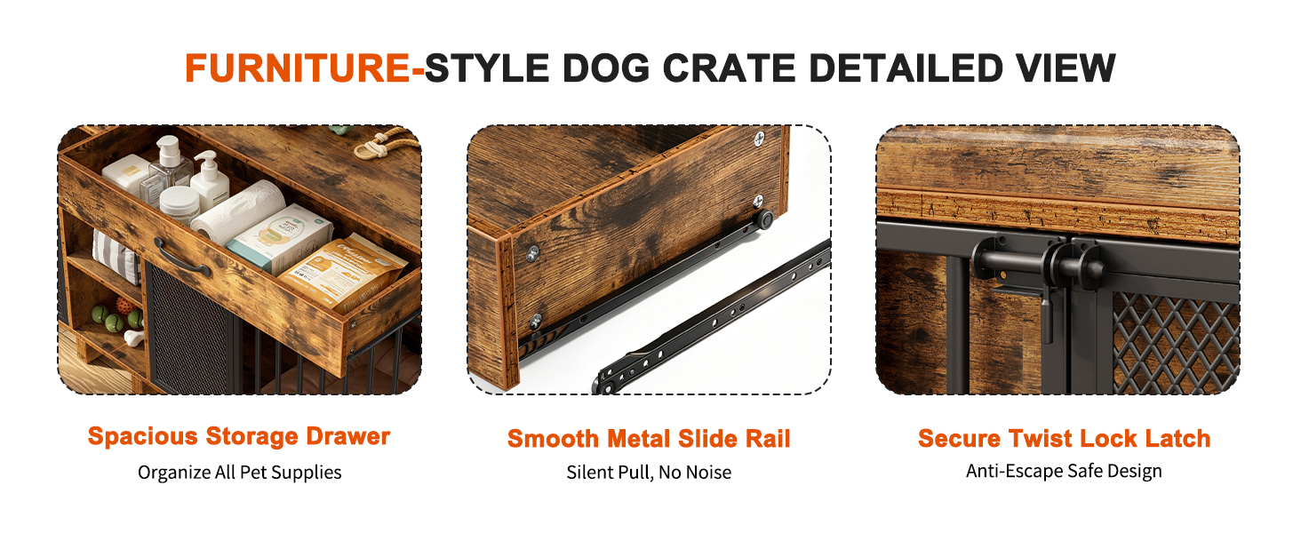 Large Wooden Dog Crate Furniture, Multi-Functional Pet Cage Cabinet with Storage — image 18