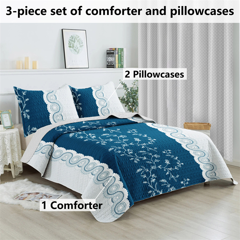 Colección de Edredón Floral Azul Turquesa 3 Piezas con Fundas de Almohadas Ajustadas, Diseño de 130 GSM Microfibra para Camas Fáciles de Limpiar y Amigables con Mascotas — imagen 15
