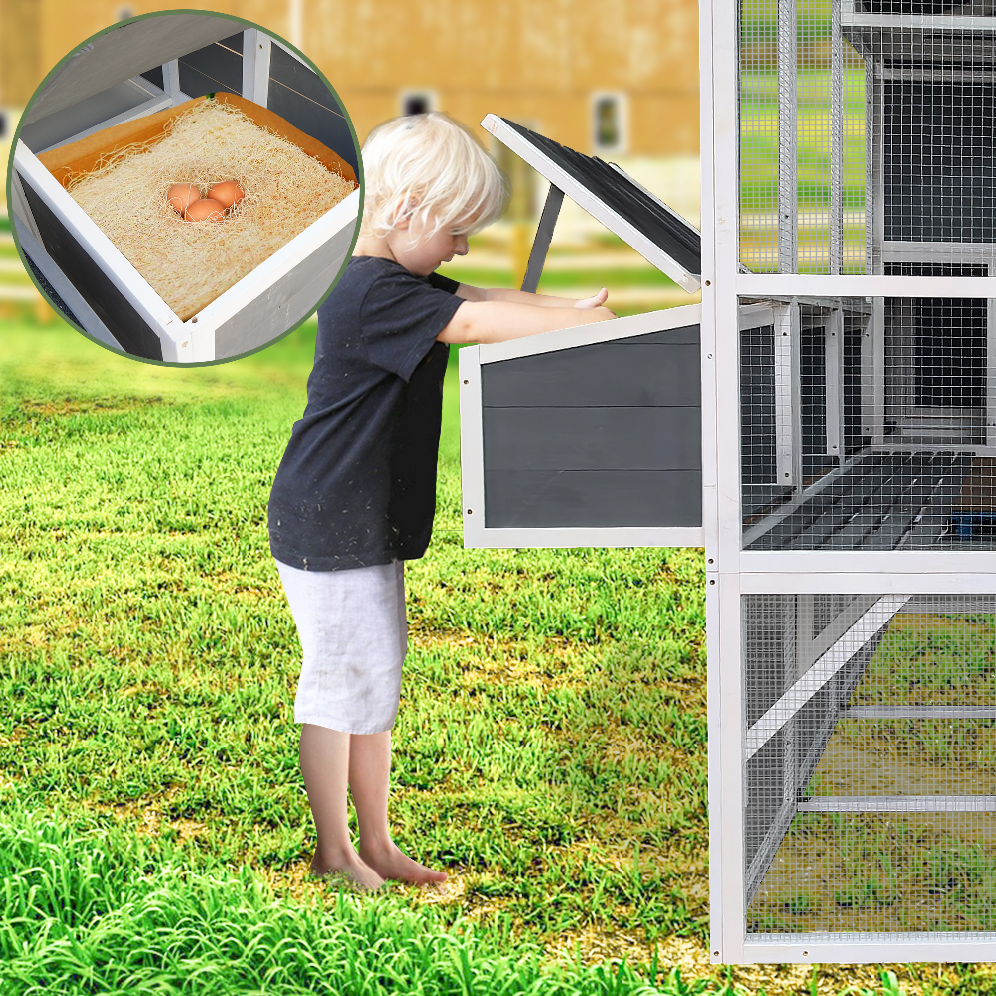 Chicken Coop With Chicken Run, Chicken Coops For 10 Chickens Outdoor With Nesting Boxes, Wooden Walk-in Chicken House With Pull Out Trays, Garden Backyard Cage 95X80X83 — image 3