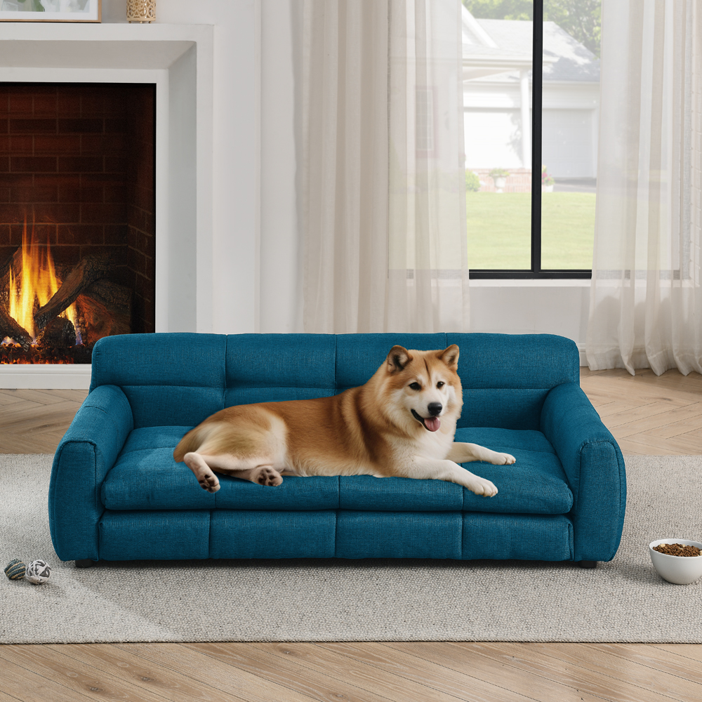 Sofá de Perro Elevado y Durable para Grandes Razas, Mueble de Descanso para Mascotas con Funda de Lino Moderna - Azul Oscuro — imagen 5