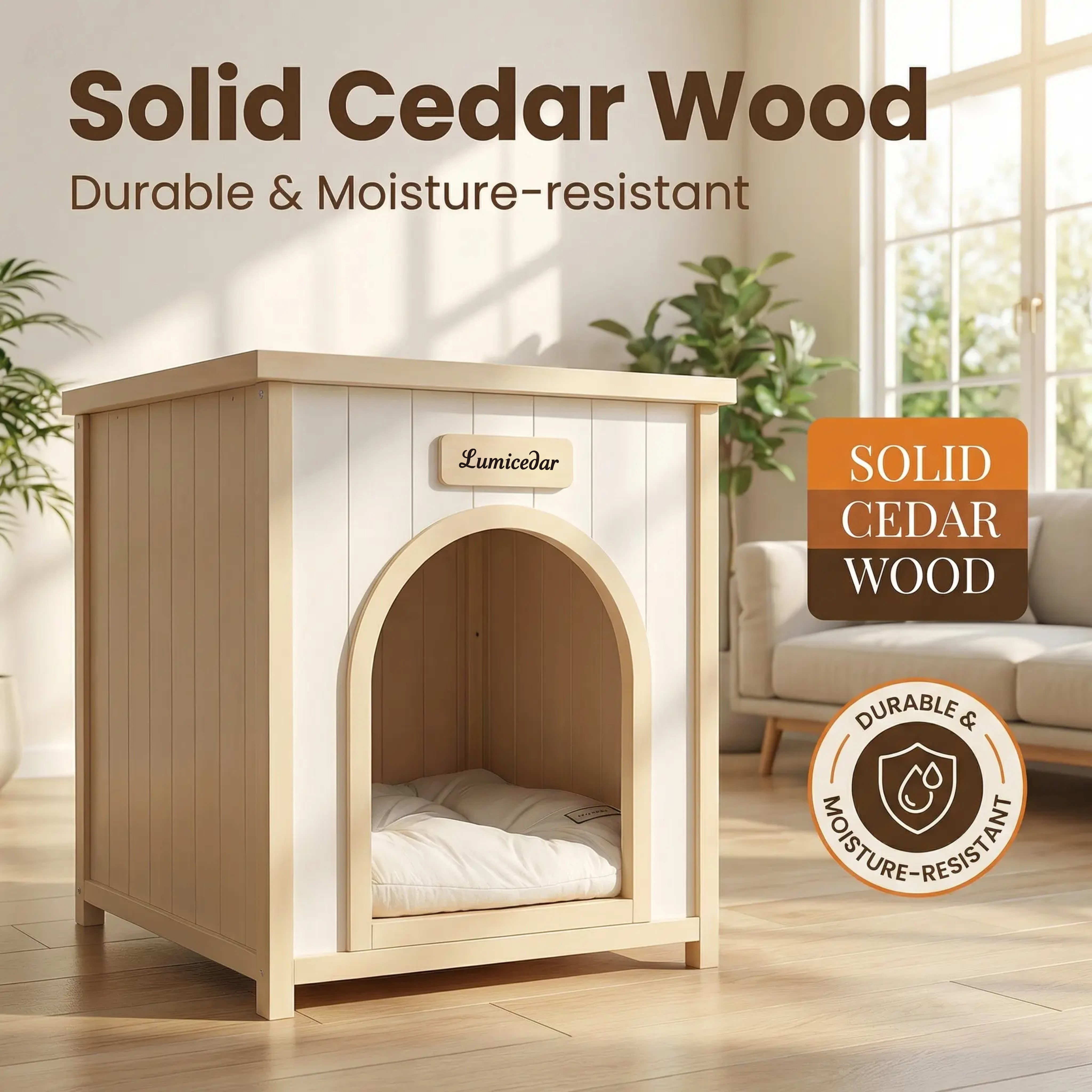 Modern Indoor Wooden Dog House with Removable Cushion – Solid Cedar Pet House for Small Dogs & Cats, Furniture-Grade Scandinavian Design — image 26