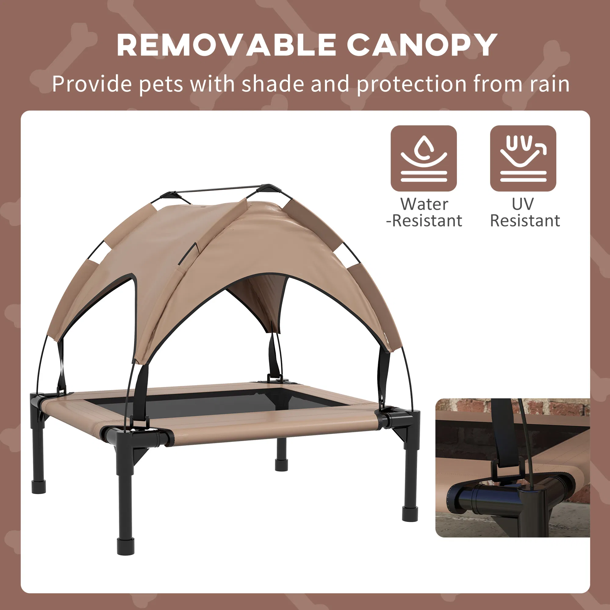 Raised Dog Bed Cooling Dog Cot w/ Canopy Washable Breathable Mesh, for Small and Medium Dogs, Coffee — image 6