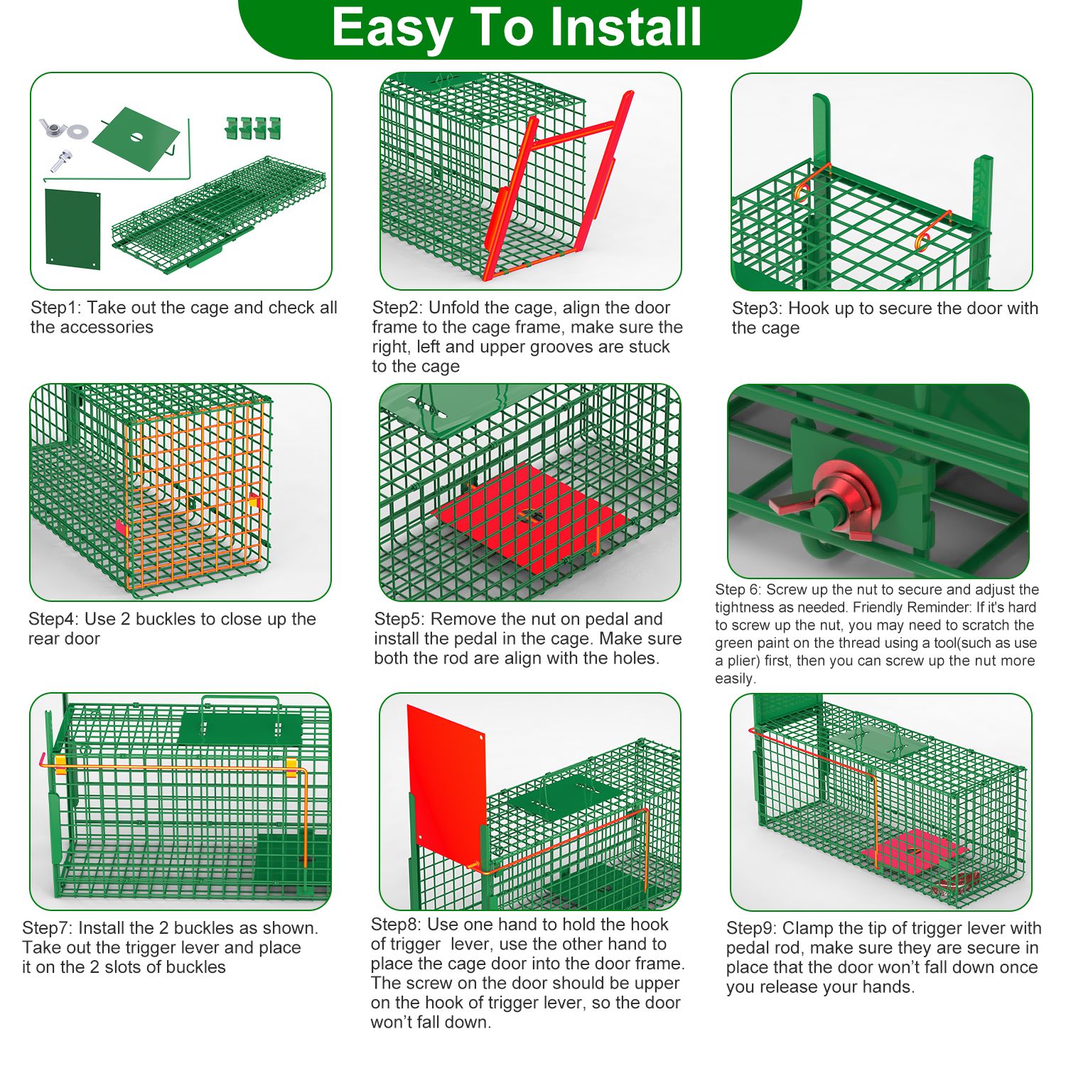 Live Animal Cage Trap For Animals Humane Galvanized Iron Trap Cage For Raccoons Armadillos Foxes Opossums Muskrats Beavers 26in 32in 40in Size Options Green — image 18