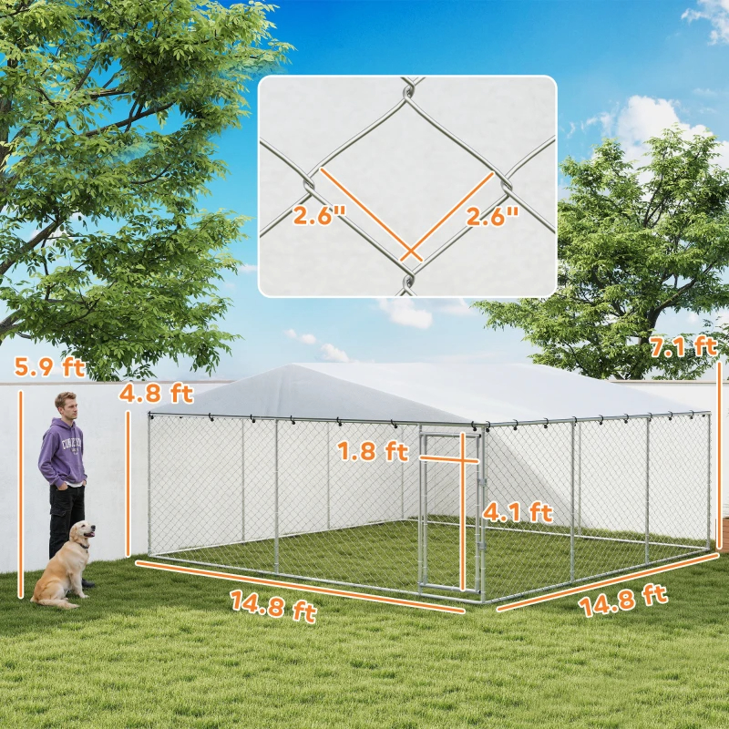 7' Dog Kennel Outdoor For Small Medium Large Dogs With Waterproof Roof, Silver Multiple Packages — imagen 1