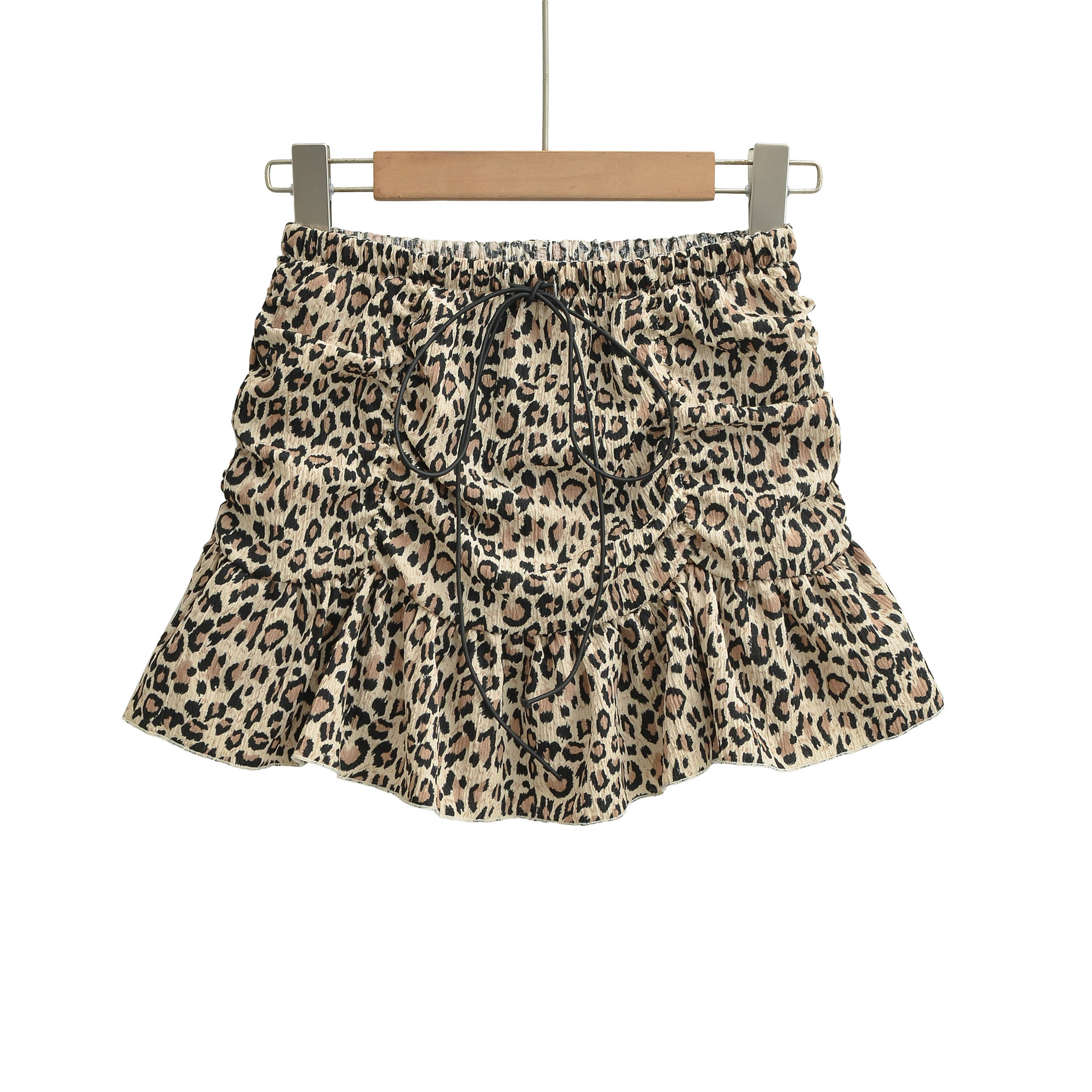 Leopard Print Tie-Up Mini Skirt for Women, Unique Umbrella Skirt, A-Line Midi Skirt — image 3