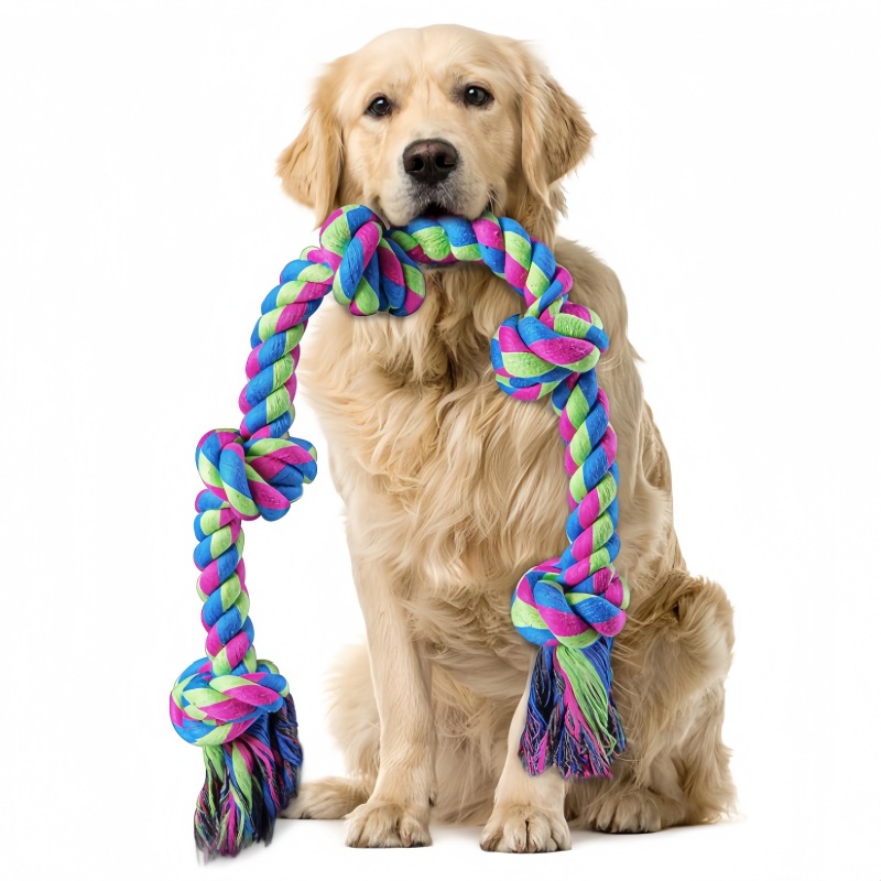 Juguetes de Cuerda Duraderos para Perros y Gatos - 5 Nudos de Cuerda de Algodón Blanco, Rojo, Azul — imagen 1