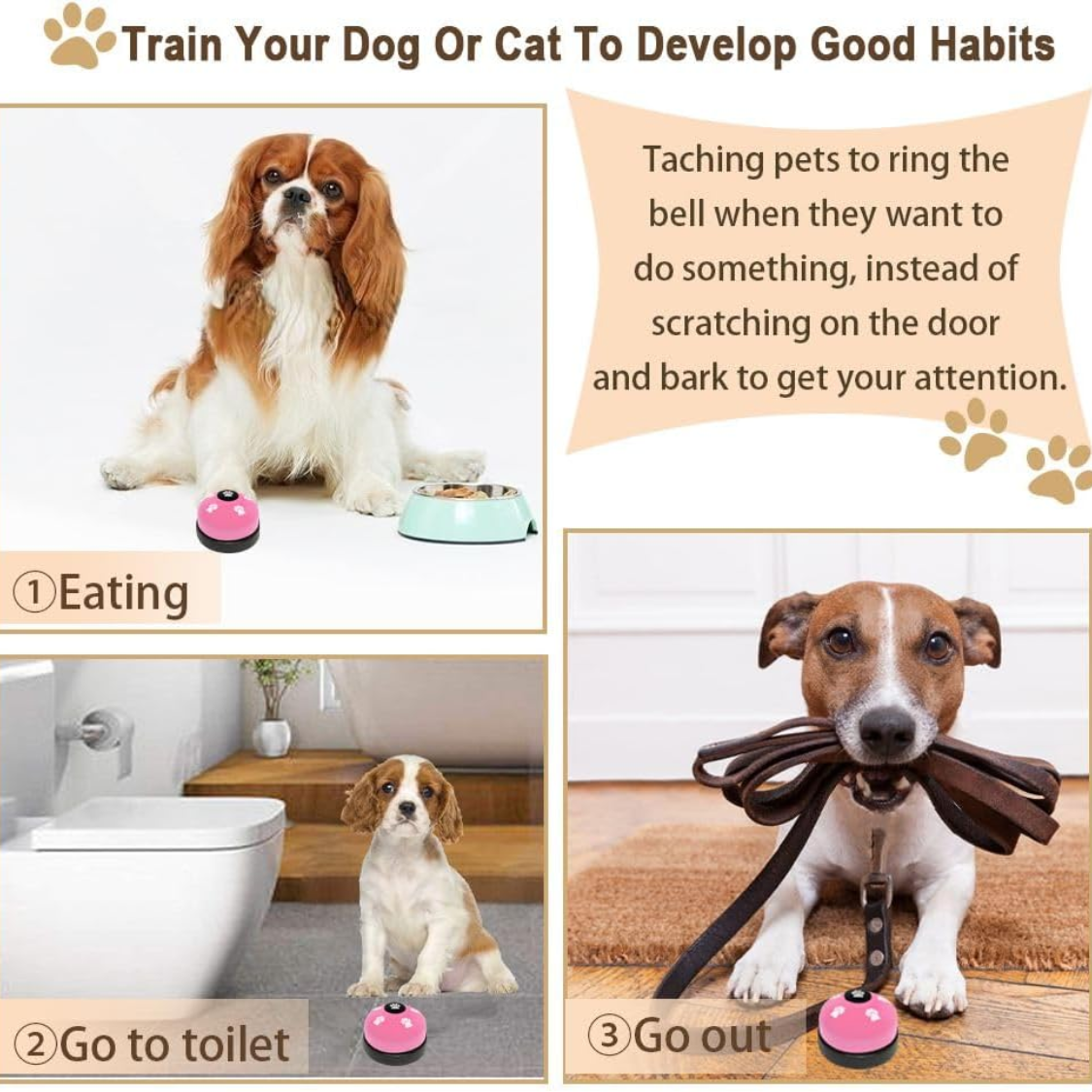 Paquete de 2 Timbres para Perros, Timbre para Perros para Salir Afuera, Campana de Entrenamiento para Cachorros Para que los Perros Toquen — imagen 4