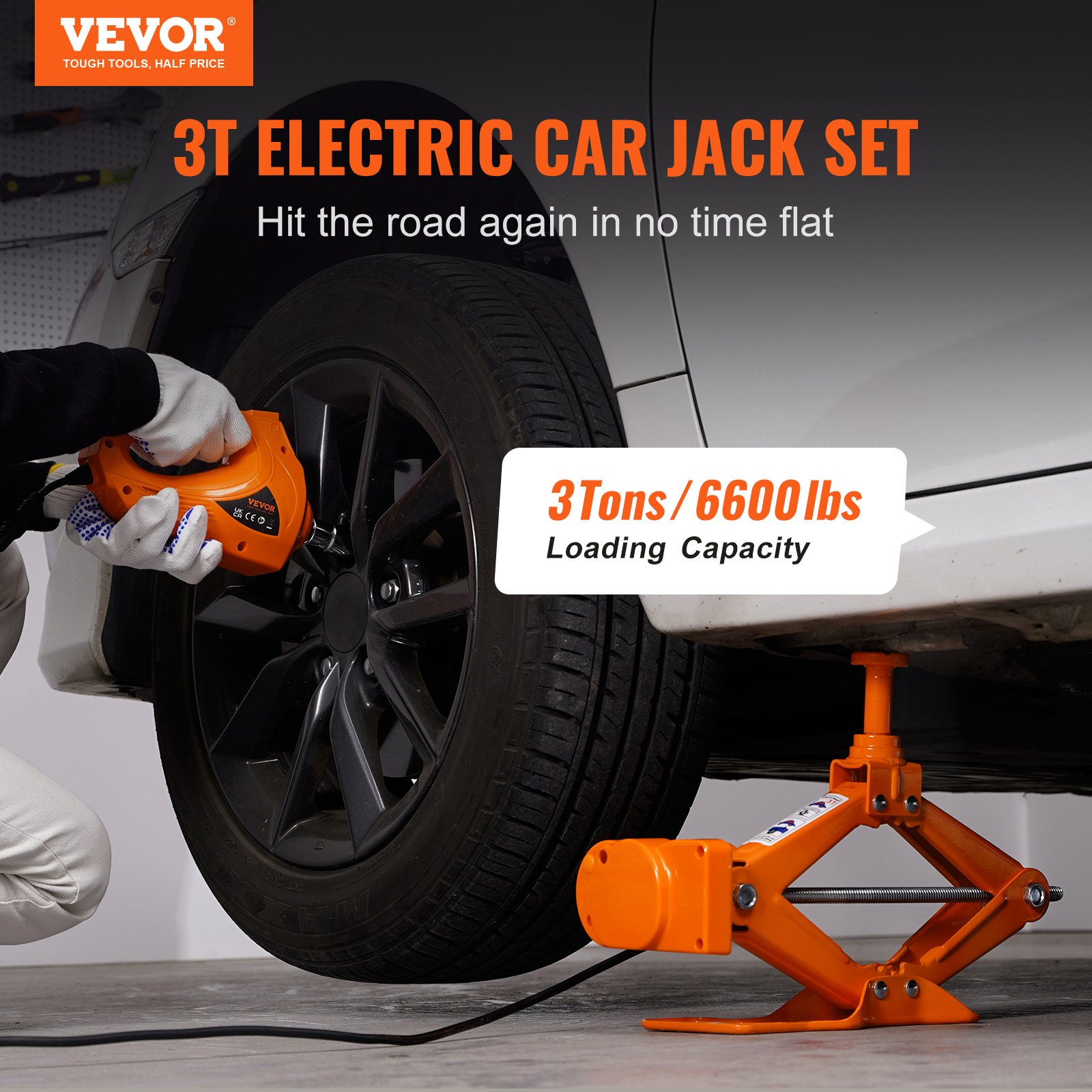 VEVOR Electric Car Jack, 3 Tons 6600 Lbs Scissor Jack With Electric Impact Wrench, 12V Car Jack With Double Saddles With Remote Control, Portable Car Jack Lifting For Sedan, SUV, Truck Tire Change