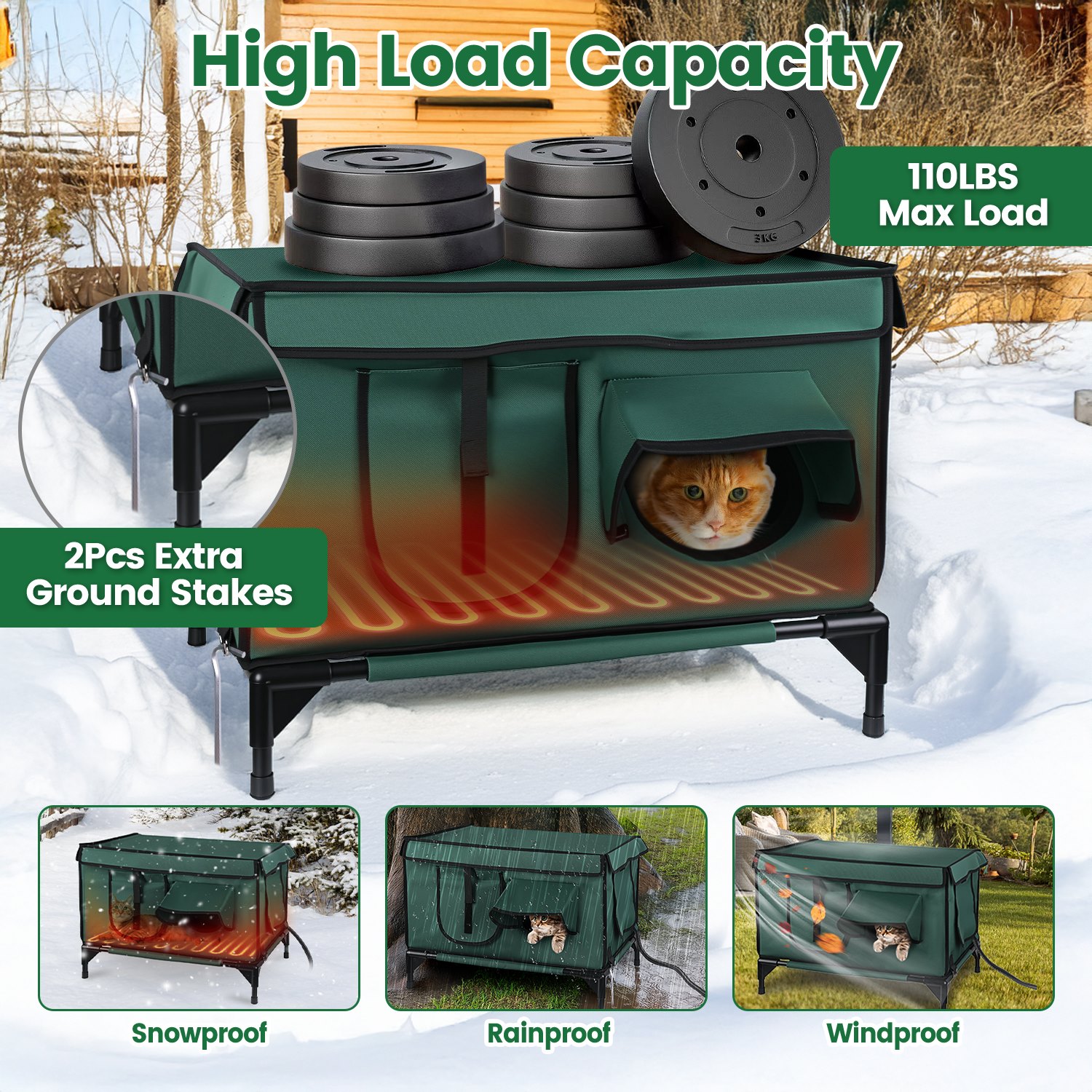 Casa Calor para Gatos Exterior Impermeable con Calefactor de Piso, Refugio Acogedor para Felinos Ferales, Invierno y Verano — imagen 1