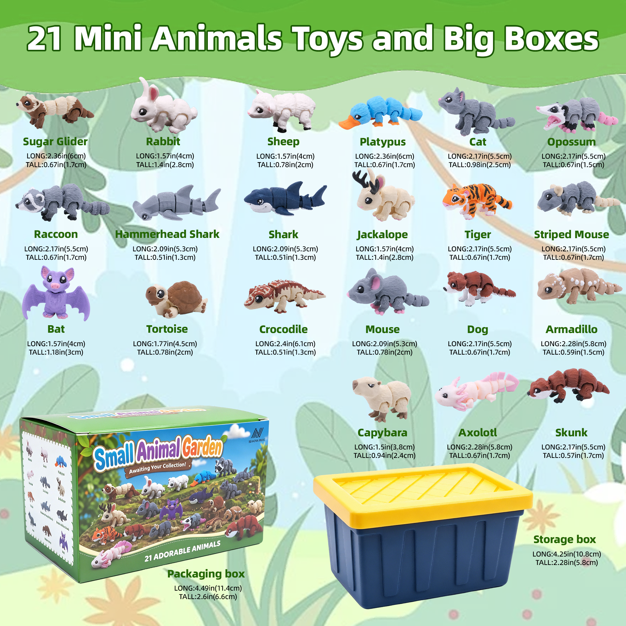 21PCS Mini Animal Figurines Set With Storage Box, 3D Printed Articulated Small Animal Collection, Desk Decor, Micro Landscape Ornaments, Gift Set — image 2