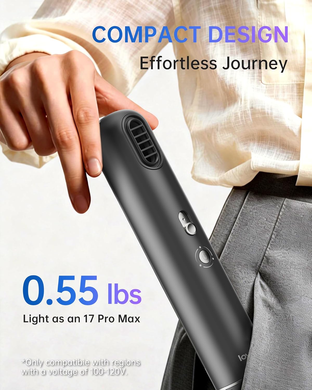 Secador de Cabello Mini - Tamaño Portátil para Viajes, 110.000 RPM para Secado Rápido, 1 Milardo de Iones para Suavizar, 0,55 lb Ligero, Secador Silencioso para Viajes Gimnasio Niños Mujeres Hombres — imagen 8