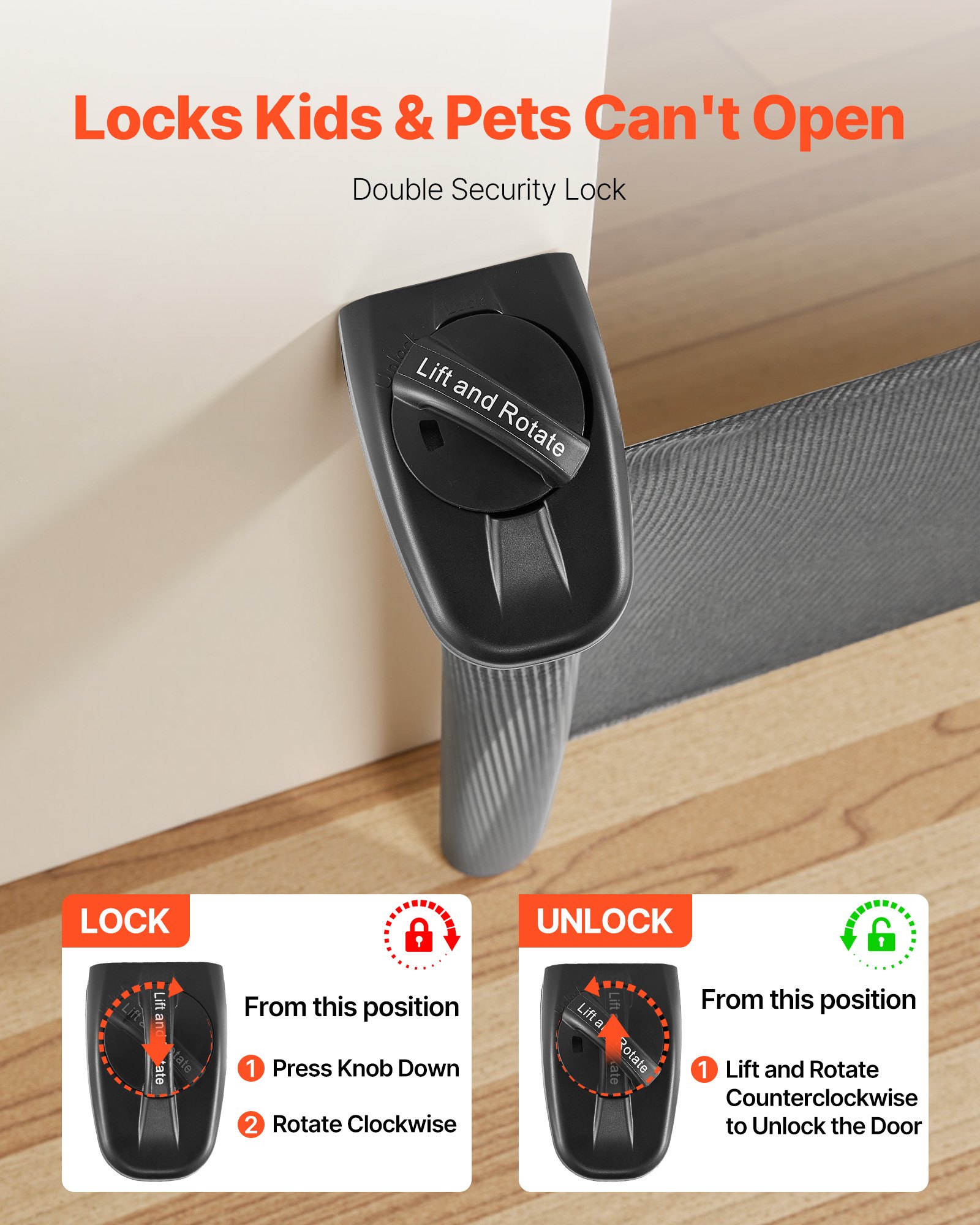 Retractable Baby Gate, Extends To 72.8 Inch Wide, 31.3 Inch Tall, With Security Lock, Easy To Use, Walk Through Without Tripping, Mesh Dog Gate For Stairs, Hallways, Indoor/Outdoor, Black — imagen 2