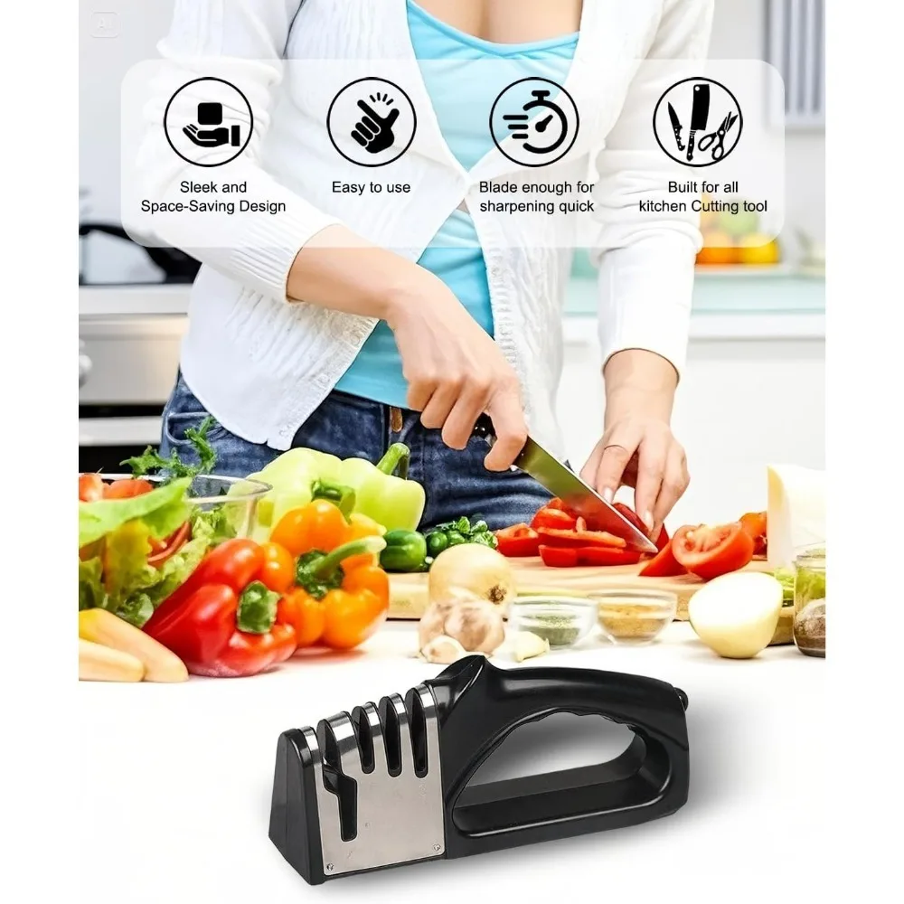 4 in 1 Kitchen Knife Sharpener, Portable Non slip Base Multi function Knife Sharpening Set, Kitchen Gadget Accessories — image 3